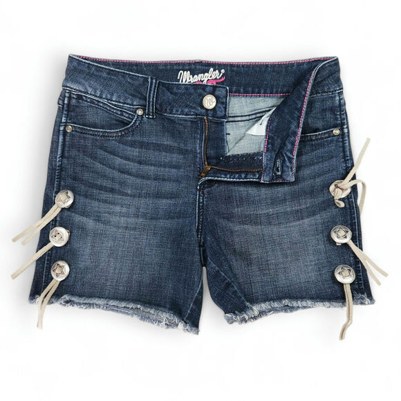 VTG EUC Wrangler Denim Shorts Silver Concho Embroidered Sz. 7 Western Rodeo Boho - Picture 3 of 7